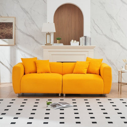 3 Seater Sofa Solid Wood Frame Couch with 4 Pillows