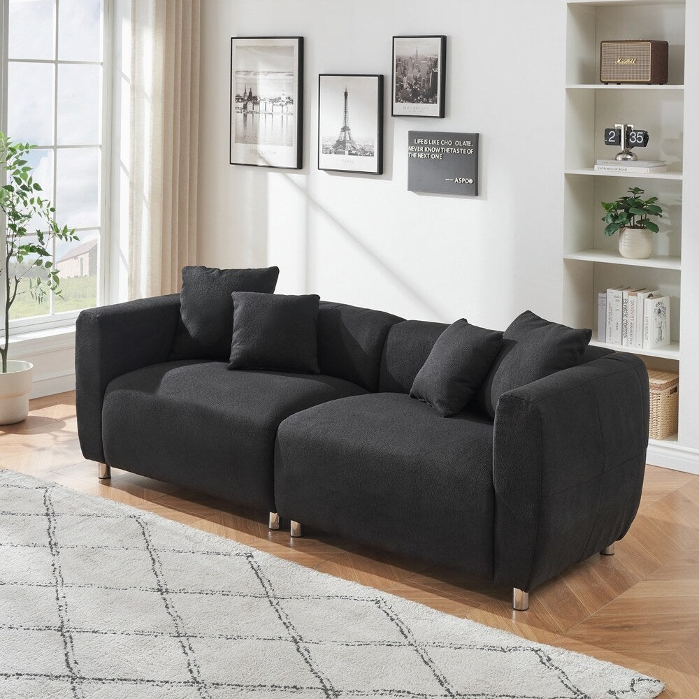 3 Seater Sofa Solid Wood Frame Couch with 4 Pillows