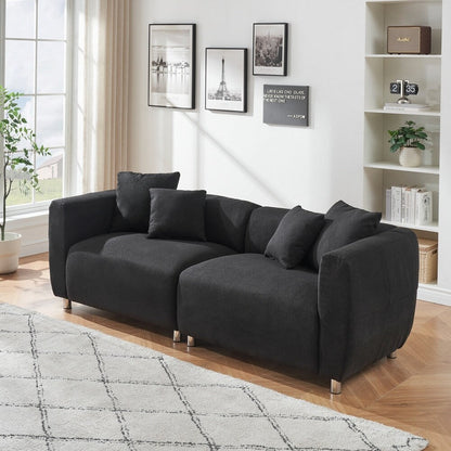 3 Seater Sofa Solid Wood Frame Couch with 4 Pillows