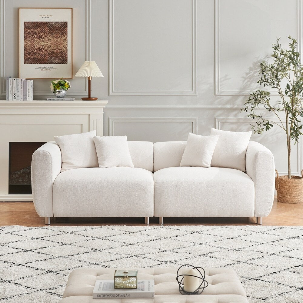 3 Seater Sofa Solid Wood Frame Couch with 4 Pillows