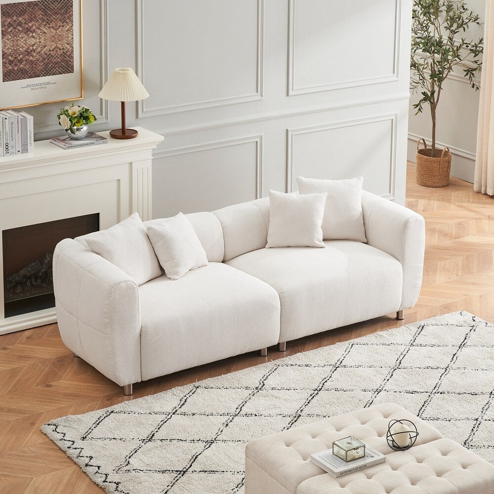 3 Seater Sofa Solid Wood Frame Couch with 4 Pillows