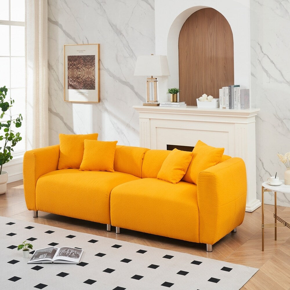 3 Seater Sofa Solid Wood Frame Couch with 4 Pillows