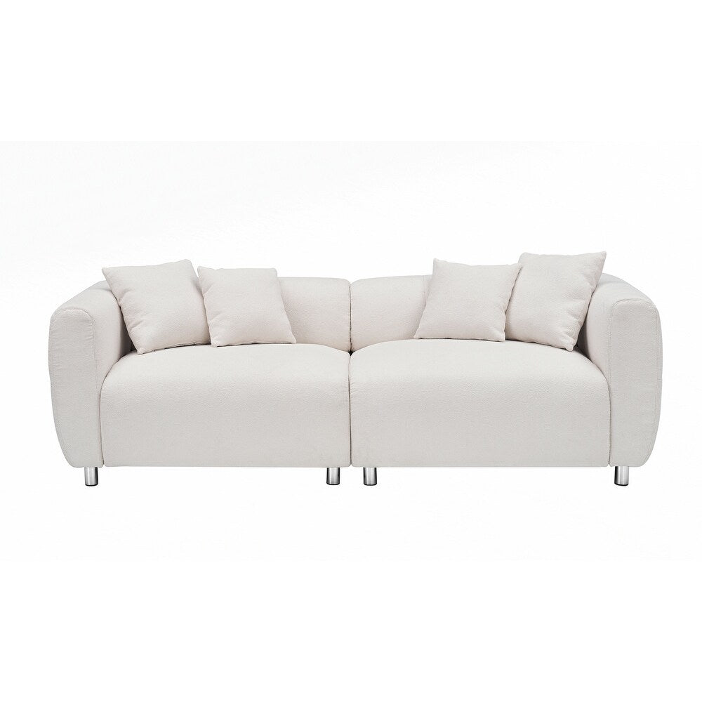 3 Seater Sofa Solid Wood Frame Couch with 4 Pillows