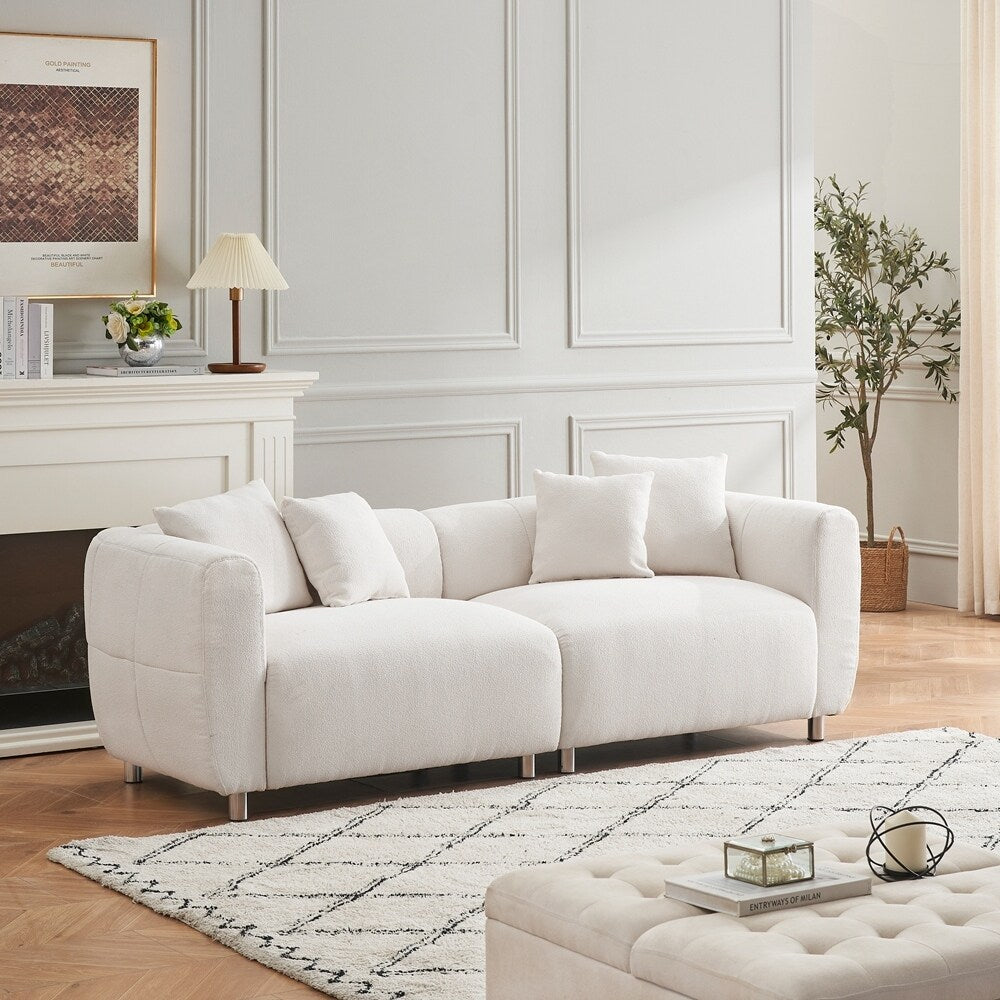 3 Seater Sofa Solid Wood Frame Couch with 4 Pillows