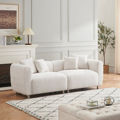 3 Seater Sofa Solid Wood Frame Couch with 4 Pillows