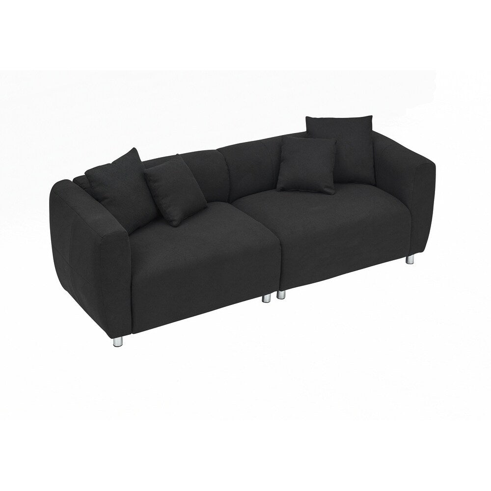3 Seater Sofa Solid Wood Frame Couch with 4 Pillows