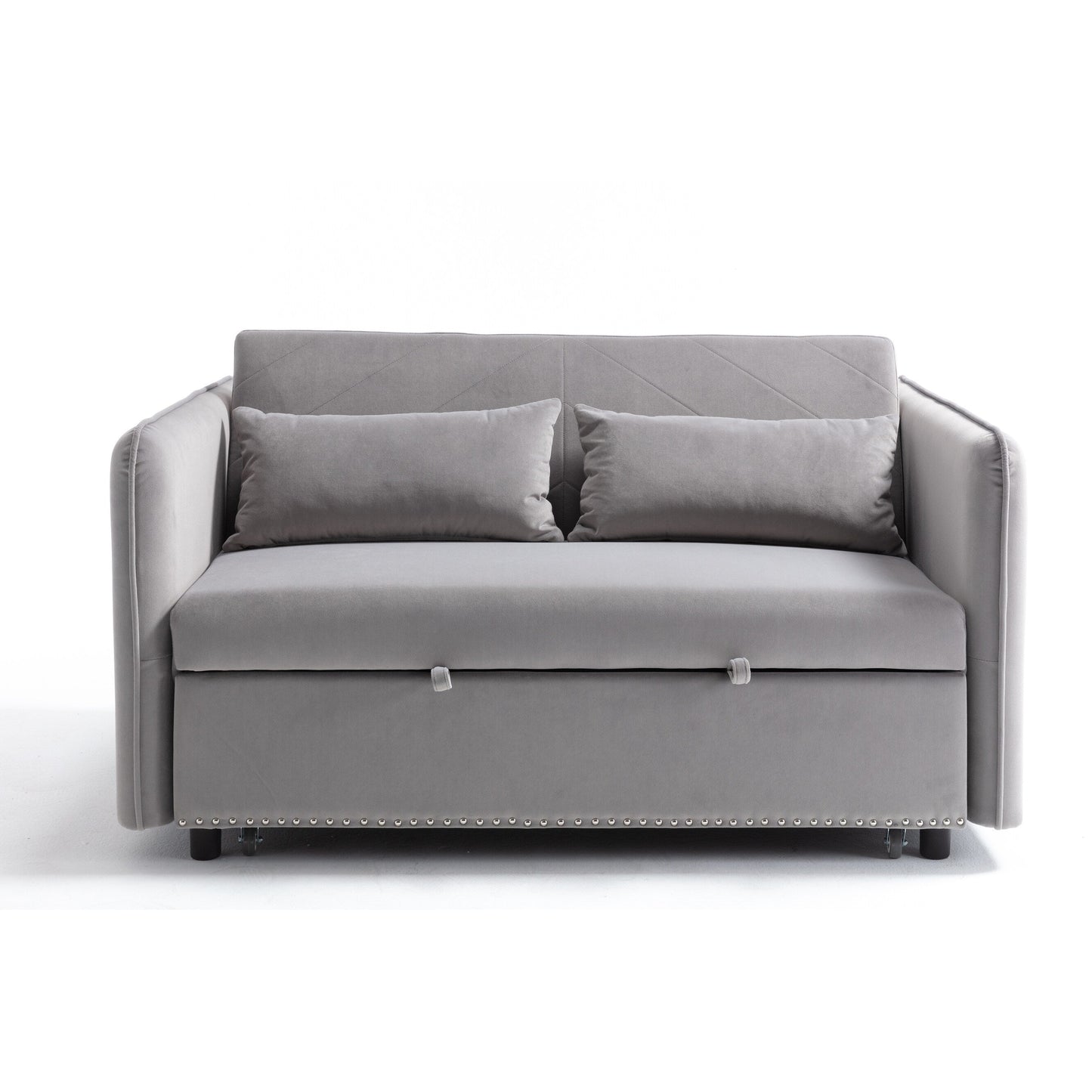 3 in 1 Convertible Sleeper Futon Sofa Bed, 55 Loveseat Lounge Couches with 2 Pillows, USB Ports & Side Pockets