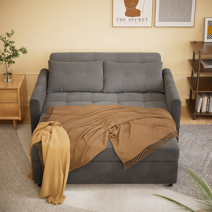 3 in 1 Convertible Sleeper Loveseat Couch, Futon Sofa Bed with Pull-Out Bed & Adjustable Backrest