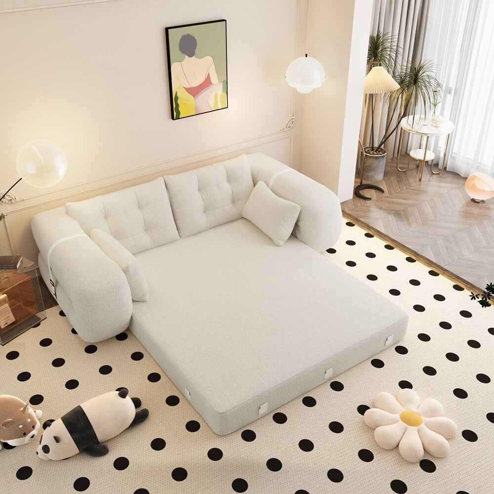 3-in-1 Teddy Fabric Foam-Filled Sleeper Sofa Bed