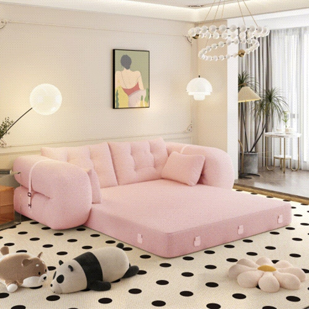 3-in-1 Teddy Fabric Foam-Filled Sleeper Sofa Bed