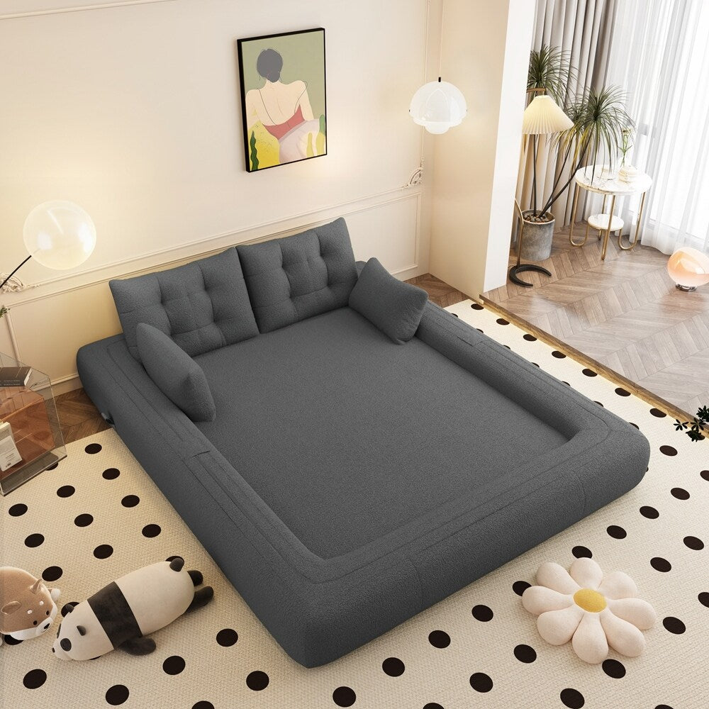 3-in-1 Teddy Fabric Foam-Filled Sleeper Sofa Bed