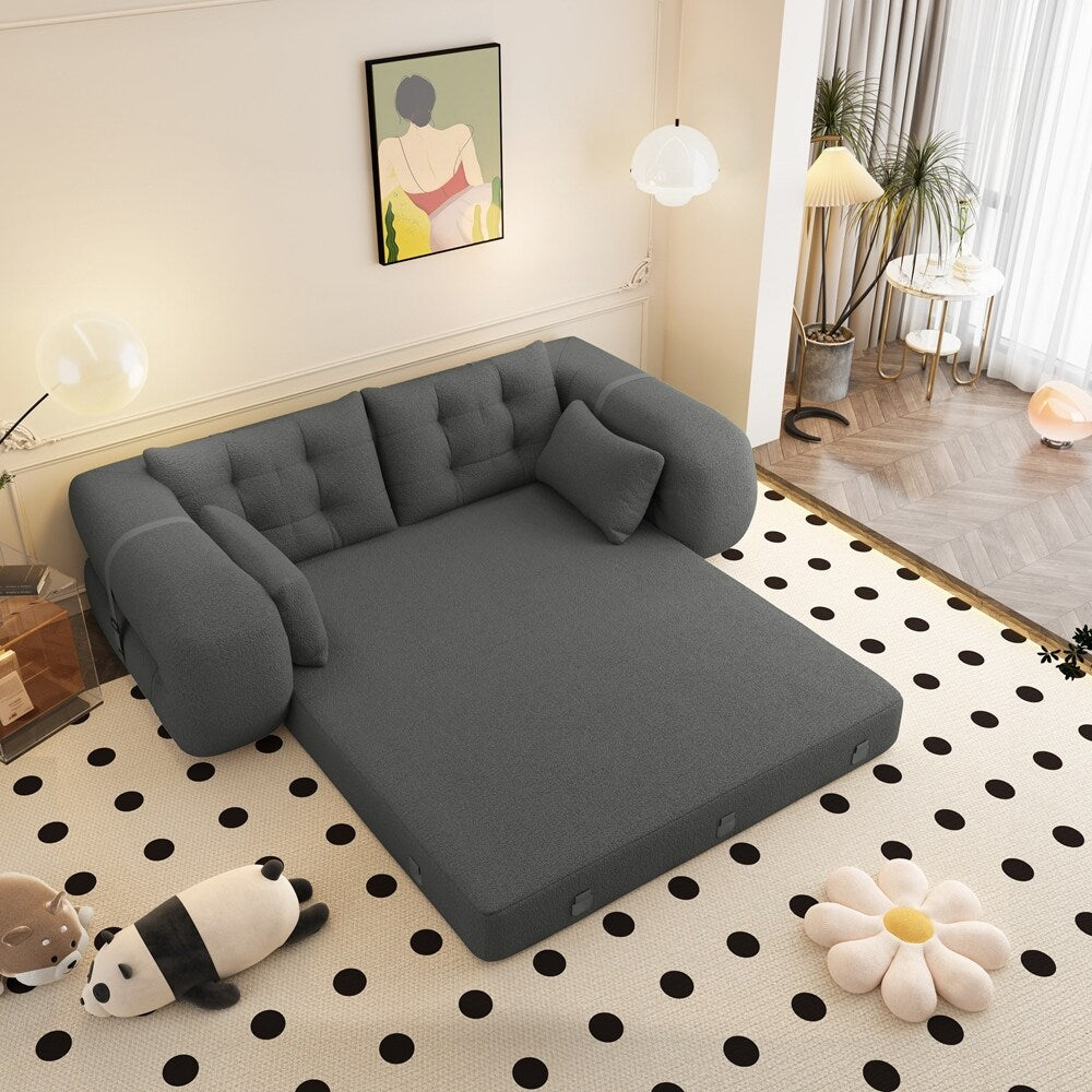 3-in-1 Teddy Fabric Foam-Filled Sleeper Sofa Bed