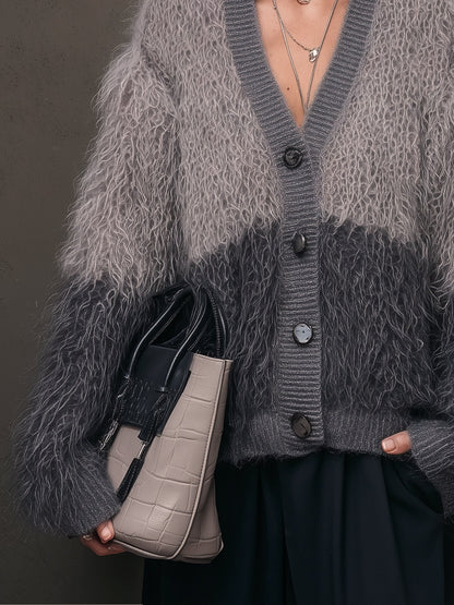 Charcoal Gradient Mohair Colorblock Cardigan