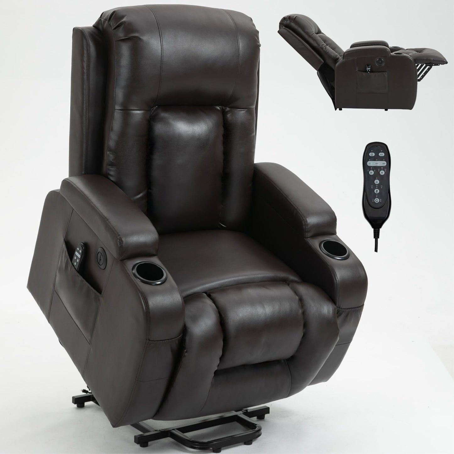 Power Lift Recliner Elderly Infinite 8 Massage Heat USB Cup Holders