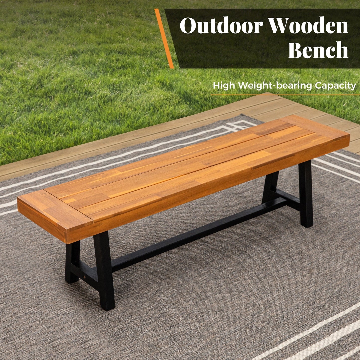 MAISON ARTS 3PCS Outdoor Patio Dining Table Set Acacia Wood with 1 Rectangular Picnic Coffee Table and 2 Benches