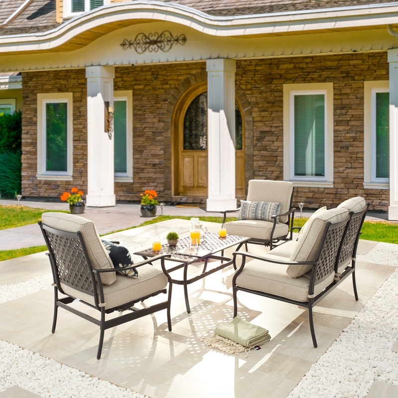 Patio Festival 4-Piece Metal Outdoor Loveseat Conversation Set
