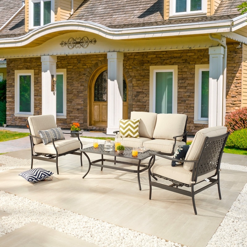 Patio Festival 4-Piece Metal Outdoor Loveseat Conversation Set