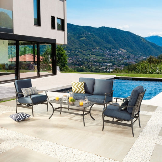 Patio Festival 4-Piece Metal Outdoor Loveseat Conversation Set