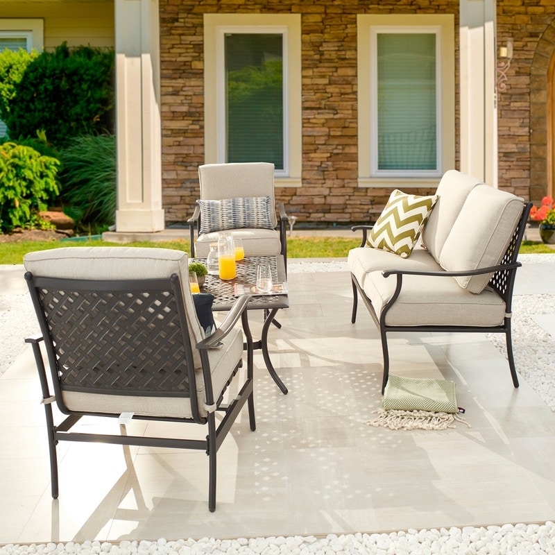 Patio Festival 4-Piece Metal Outdoor Loveseat Conversation Set
