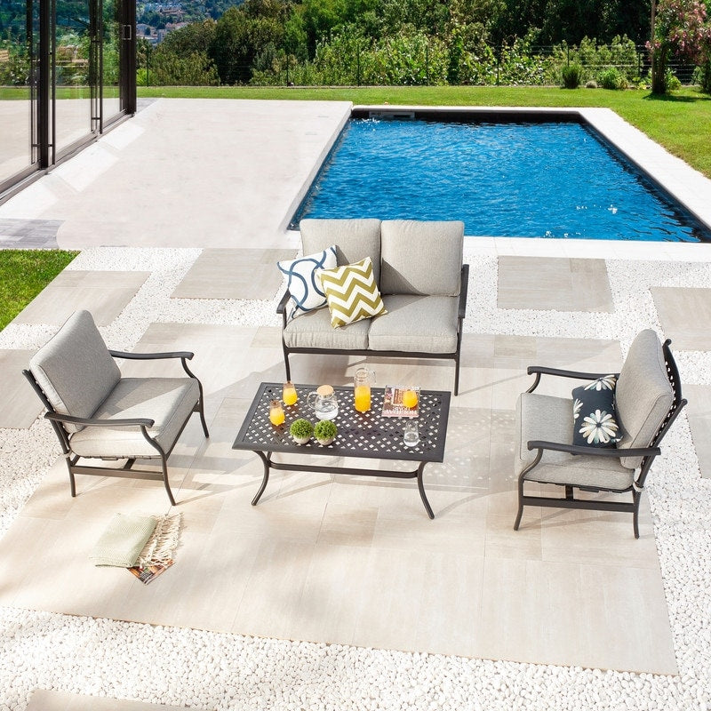 Patio Festival 4-Piece Metal Outdoor Loveseat Conversation Set