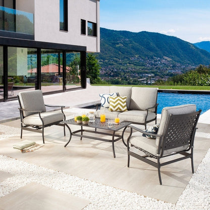 Patio Festival 4-Piece Metal Outdoor Loveseat Conversation Set