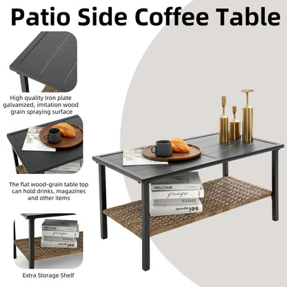4-Piece Outdoor Patio Rattan Furniture Set, Thick Cushions&Side Table - 1 Table+2 Single chairs+1 Loveseat