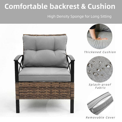 4-Piece Outdoor Patio Rattan Furniture Set, Thick Cushions&Side Table - 1 Table+2 Single chairs+1 Loveseat
