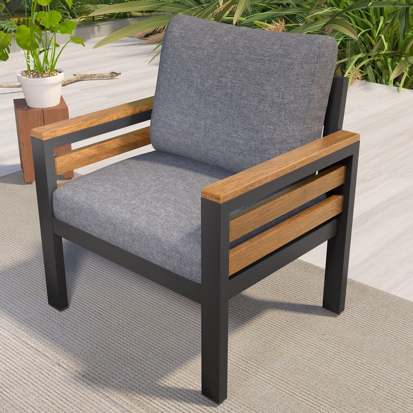 4-Piece Outdoor Sofa Set for 5 People with Removable Cushion & Solid Wood Coffee Table