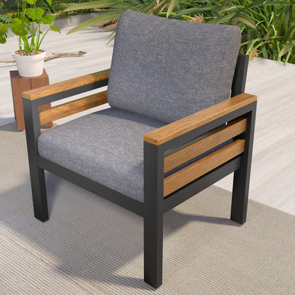 4-Piece Outdoor Sofa Set for 5 People with Removable Cushion & Solid Wood Coffee Table