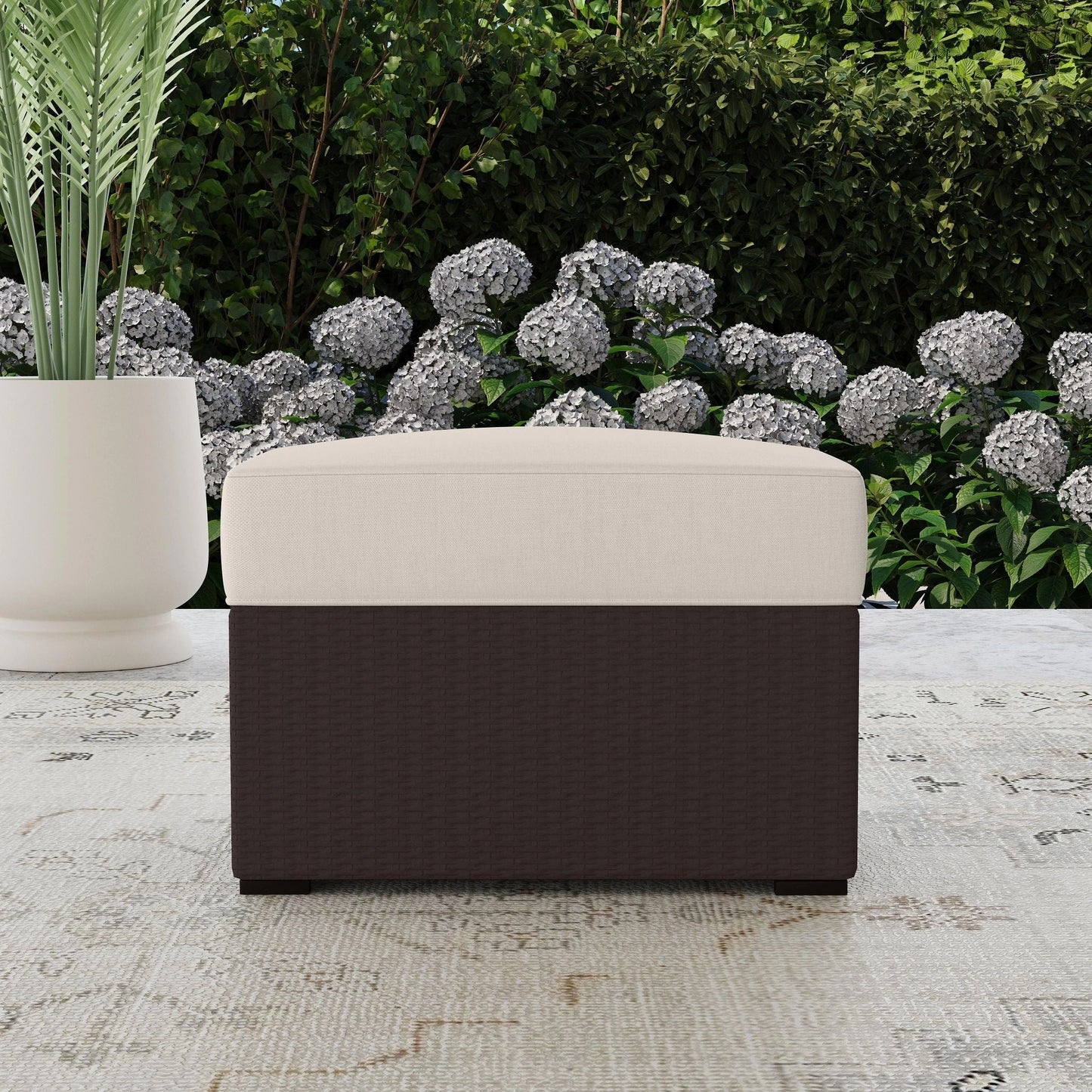 4-Piece Palm Springs Outdoor Rattan Armchair and Ottoman Set with Cushions by Homestyles