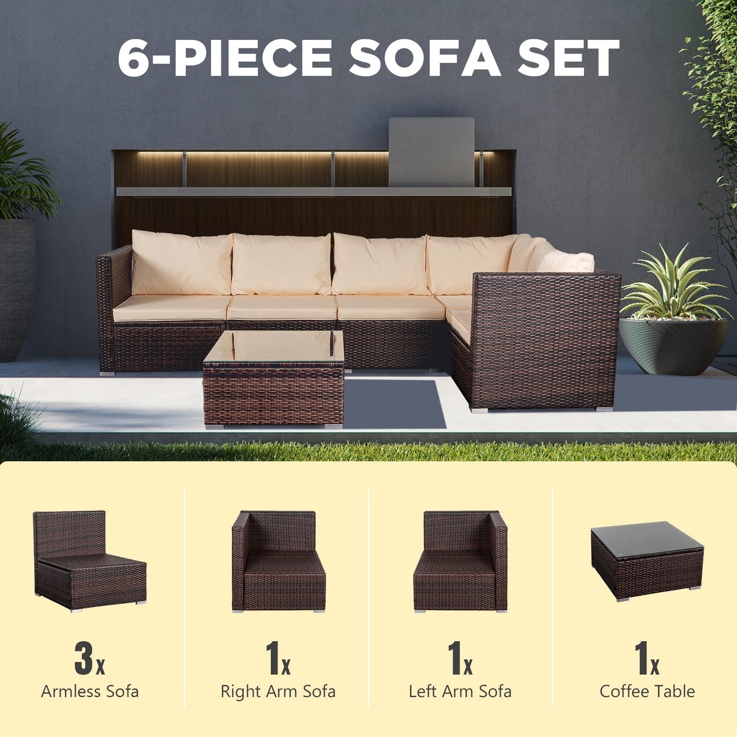 4-Piece Patio Conversation Set Patio Furniture Set With Thick Cushions,Outdoor Sectional Sofa Outdoor Wicker Sofa W Coffee Table