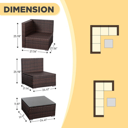4-Piece Patio Conversation Set Patio Furniture Set With Thick Cushions,Outdoor Sectional Sofa Outdoor Wicker Sofa W Coffee Table