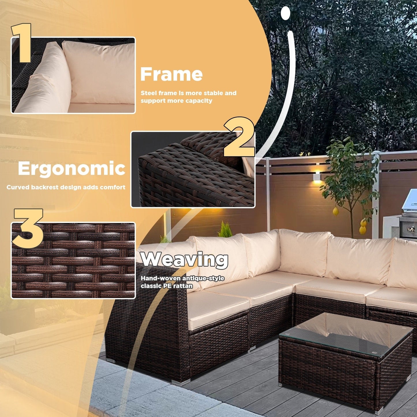 4-Piece Patio Conversation Set Patio Furniture Set With Thick Cushions,Outdoor Sectional Sofa Outdoor Wicker Sofa W Coffee Table