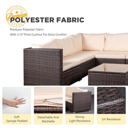 4-Piece Patio Conversation Set Patio Furniture Set With Thick Cushions,Outdoor Sectional Sofa Outdoor Wicker Sofa W Coffee Table
