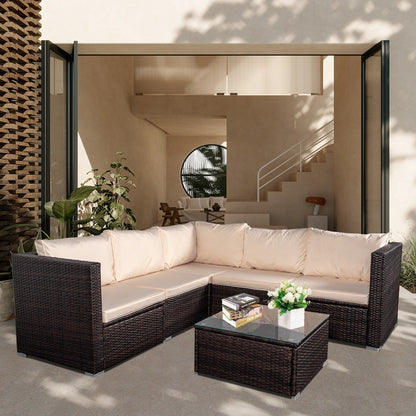 4-Piece Patio Conversation Set Patio Furniture Set With Thick Cushions,Outdoor Sectional Sofa Outdoor Wicker Sofa W Coffee Table