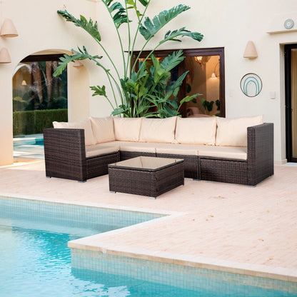 4-Piece Patio Conversation Set Patio Furniture Set With Thick Cushions,Outdoor Sectional Sofa Outdoor Wicker Sofa W Coffee Table