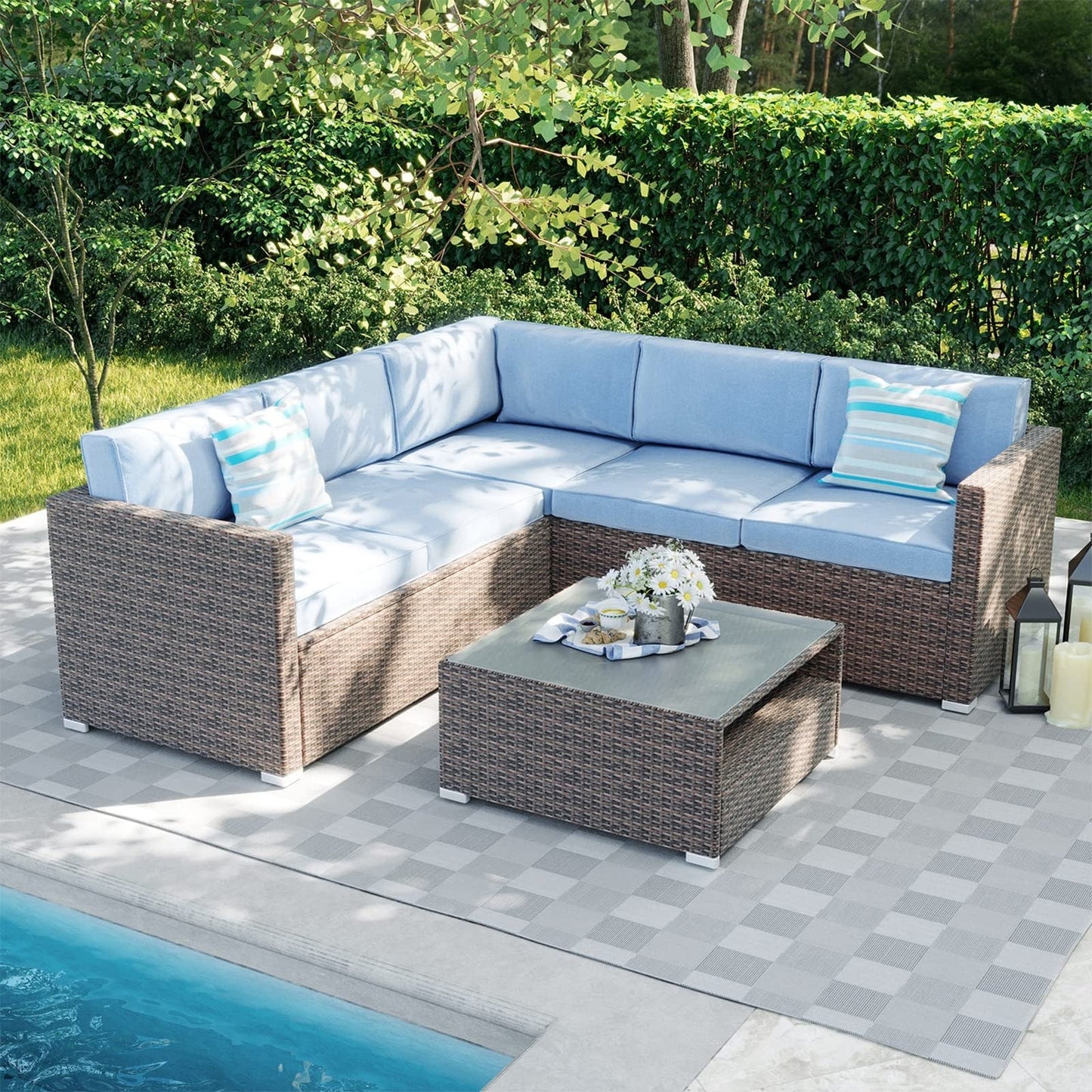 4-Piece Patio Conversation Set Patio Furniture Set With Thick Cushions,Outdoor Sectional Sofa Outdoor Wicker Sofa W Coffee Table
