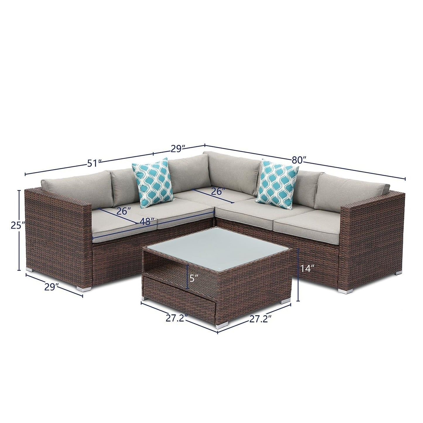 4-Piece Patio Conversation Set Patio Furniture Set With Thick Cushions,Outdoor Sectional Sofa Outdoor Wicker Sofa W Coffee Table