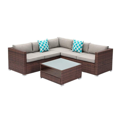 4-Piece Patio Conversation Set Patio Furniture Set With Thick Cushions,Outdoor Sectional Sofa Outdoor Wicker Sofa W Coffee Table
