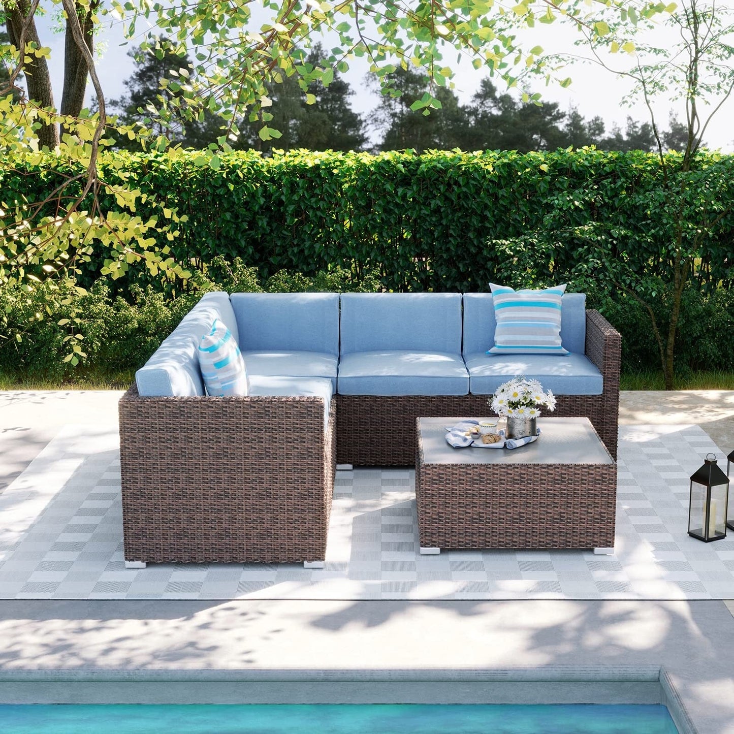 4-Piece Patio Conversation Set Patio Furniture Set With Thick Cushions,Outdoor Sectional Sofa Outdoor Wicker Sofa W Coffee Table