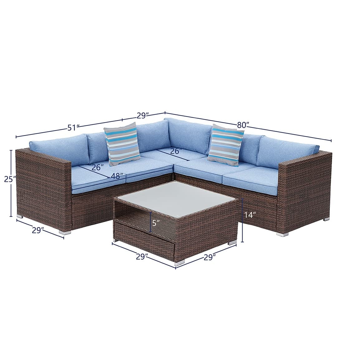 4-Piece Patio Conversation Set Patio Furniture Set With Thick Cushions,Outdoor Sectional Sofa Outdoor Wicker Sofa W Coffee Table