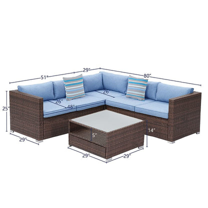 4-Piece Patio Conversation Set Patio Furniture Set With Thick Cushions,Outdoor Sectional Sofa Outdoor Wicker Sofa W Coffee Table