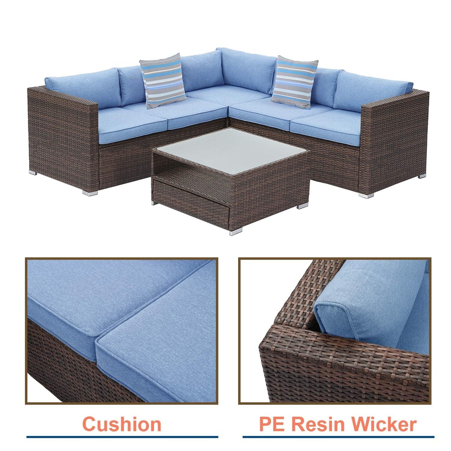 4-Piece Patio Conversation Set Patio Furniture Set With Thick Cushions,Outdoor Sectional Sofa Outdoor Wicker Sofa W Coffee Table