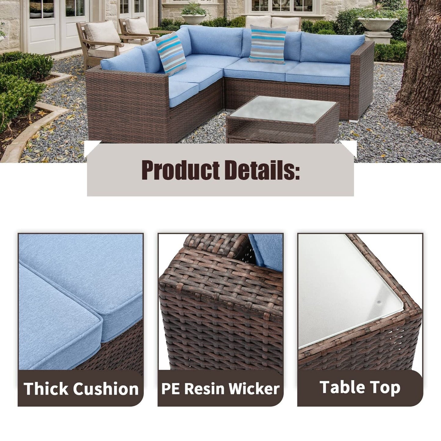4-Piece Patio Conversation Set Patio Furniture Set With Thick Cushions,Outdoor Sectional Sofa Outdoor Wicker Sofa W Coffee Table