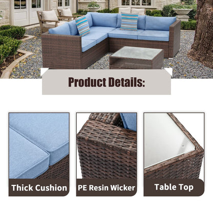 4-Piece Patio Conversation Set Patio Furniture Set With Thick Cushions,Outdoor Sectional Sofa Outdoor Wicker Sofa W Coffee Table