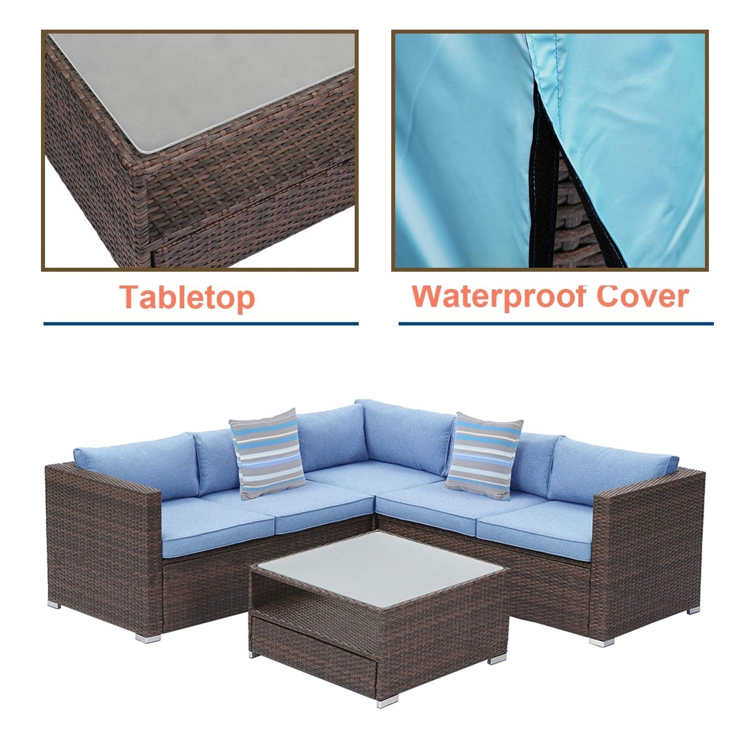 4-Piece Patio Conversation Set Patio Furniture Set With Thick Cushions,Outdoor Sectional Sofa Outdoor Wicker Sofa W Coffee Table