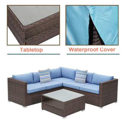 4-Piece Patio Conversation Set Patio Furniture Set With Thick Cushions,Outdoor Sectional Sofa Outdoor Wicker Sofa W Coffee Table