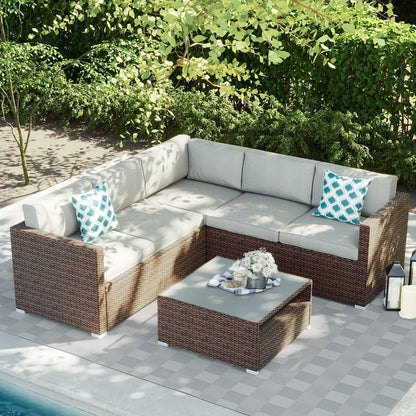 4-Piece Patio Conversation Set Patio Furniture Set With Thick Cushions,Outdoor Sectional Sofa Outdoor Wicker Sofa W Coffee Table