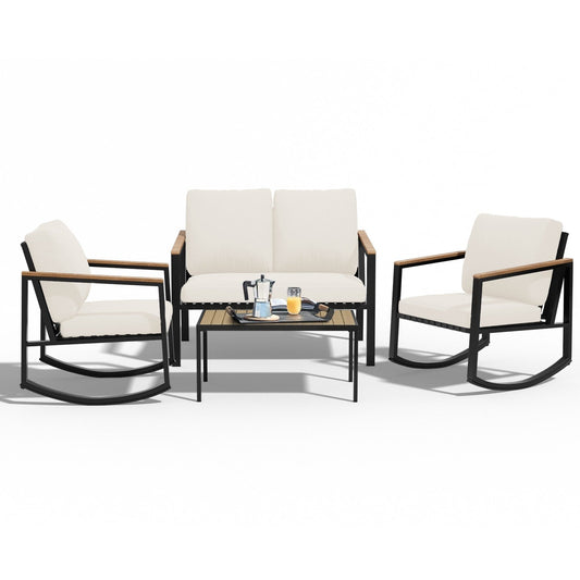 4-Piece Patio Conversation Set with Cushions Rocking Chairs