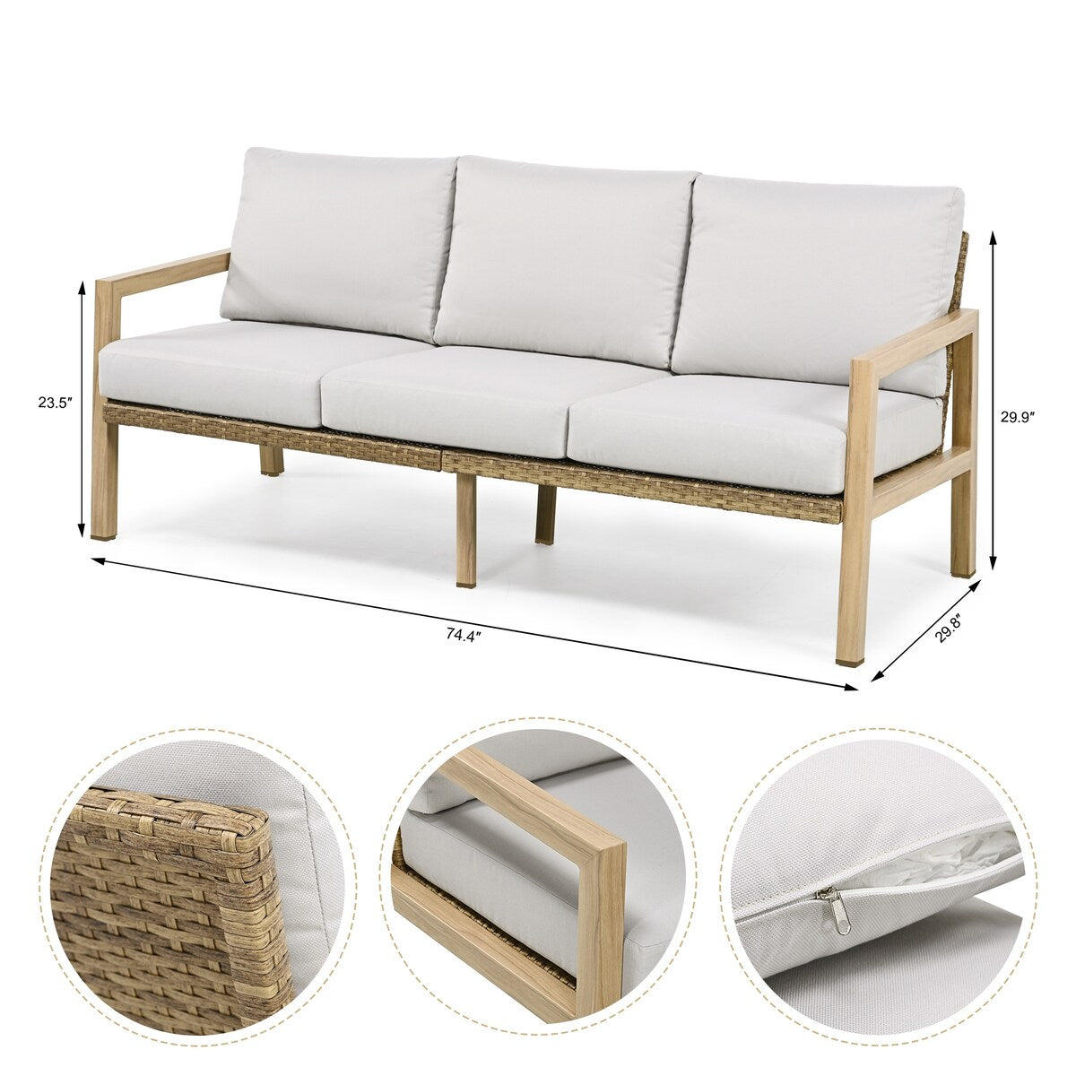 4-Piece Wood-grain Aluminum Patio Conversation Set with Rattan Chair Back and Cushions